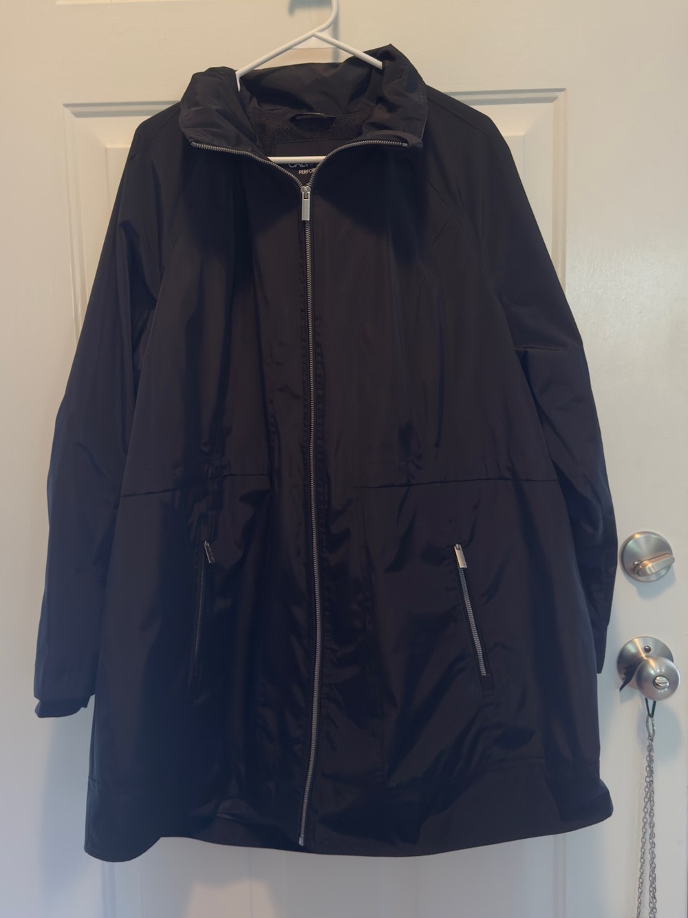 Calvin Klein Performance Black Mid-weight Zip-Front Hooded Rain Jacket 1X